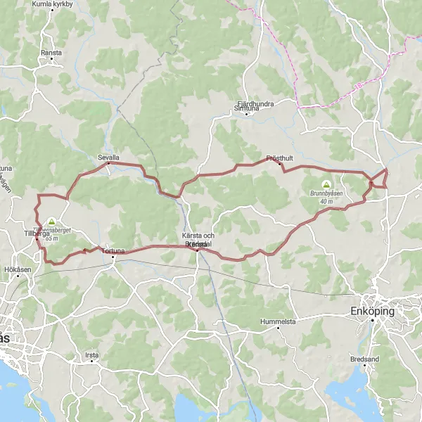 Kartminiatyr av "Sevalla - Rotbrunna Gruskörning" cykelinspiration i Östra Mellansverige, Sweden. Genererad av Tarmacs.app cykelruttplanerare