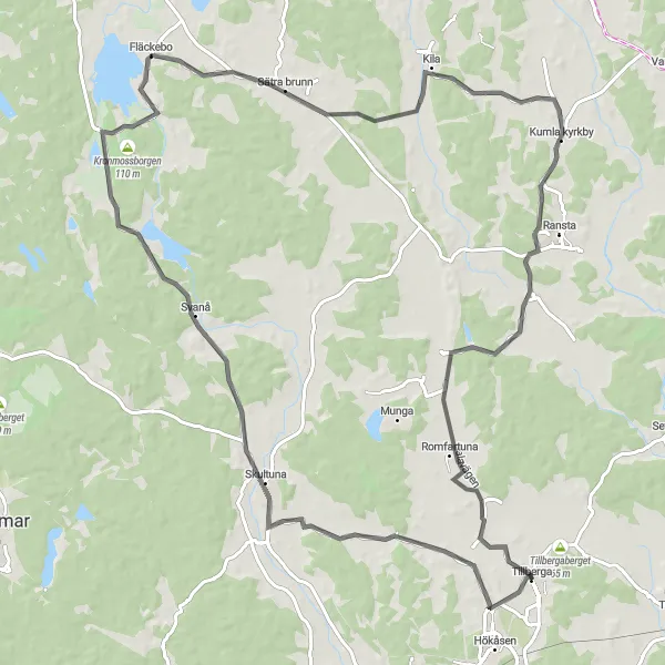 Map miniature of "Kumla Kyrkby Loop" cycling inspiration in Östra Mellansverige, Sweden. Generated by Tarmacs.app cycling route planner