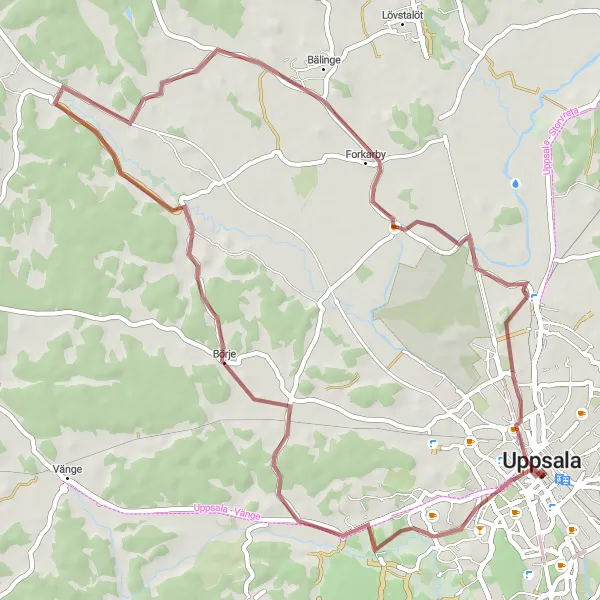 Map miniature of "Scenic Gravel Ride around Uppsala" cycling inspiration in Östra Mellansverige, Sweden. Generated by Tarmacs.app cycling route planner