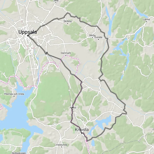 Map miniature of "The Årsta Loop" cycling inspiration in Östra Mellansverige, Sweden. Generated by Tarmacs.app cycling route planner