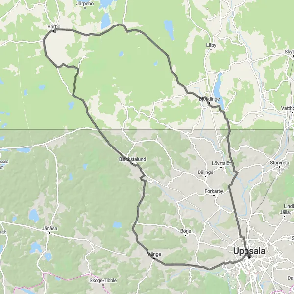 Map miniature of "Uppsala Five Hill Ride" cycling inspiration in Östra Mellansverige, Sweden. Generated by Tarmacs.app cycling route planner