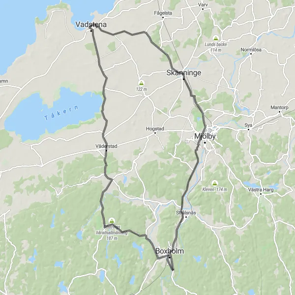 Kartminiatyr av "Kulturell rundtur till Boxholm" cykelinspiration i Östra Mellansverige, Sweden. Genererad av Tarmacs.app cykelruttplanerare