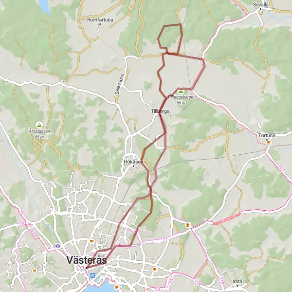 Kartminiatyr av "Tillberga - Västerås Gravel Tour" cykelinspiration i Östra Mellansverige, Sweden. Genererad av Tarmacs.app cykelruttplanerare