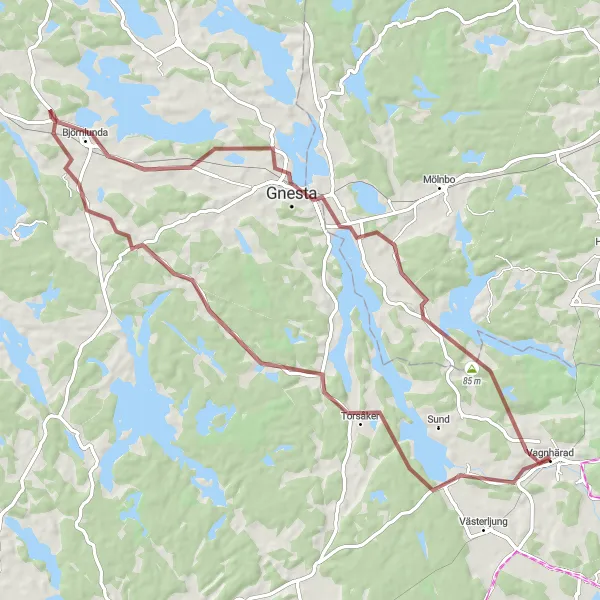 Map miniature of "Ullaberg and Ehrendal Adventure" cycling inspiration in Östra Mellansverige, Sweden. Generated by Tarmacs.app cycling route planner