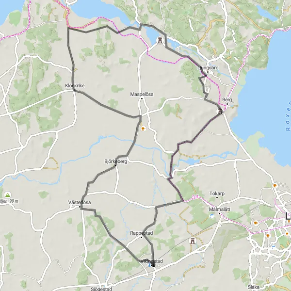 Map miniature of "Vikingstad Road Loop" cycling inspiration in Östra Mellansverige, Sweden. Generated by Tarmacs.app cycling route planner