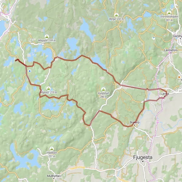 Map miniature of "Hälsingsåsen and Lanna Gravel Loop" cycling inspiration in Östra Mellansverige, Sweden. Generated by Tarmacs.app cycling route planner