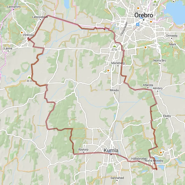 Map miniature of "Snavlunda and Norra Folkavi Gravel Loop" cycling inspiration in Östra Mellansverige, Sweden. Generated by Tarmacs.app cycling route planner