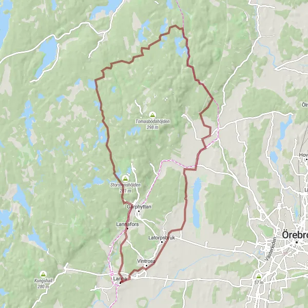Map miniature of "Gravel Adventure to Storstenshöjden, Beteshult, and Lanna" cycling inspiration in Östra Mellansverige, Sweden. Generated by Tarmacs.app cycling route planner