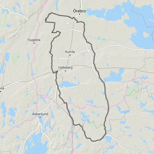 Kartminiatyr av "Vintrosa - Klevsbergen" cykelinspiration i Östra Mellansverige, Sweden. Genererad av Tarmacs.app cykelruttplanerare