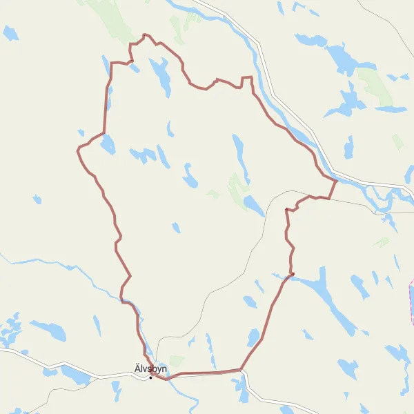 Kartminiatyr av "Älvsbyn till Norra byn Grusvägsutflykt" cykelinspiration i Övre Norrland, Sweden. Genererad av Tarmacs.app cykelruttplanerare