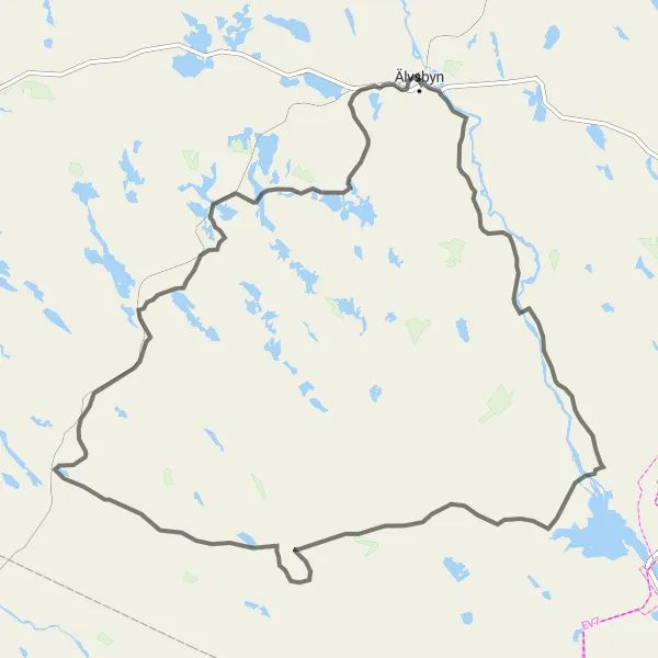 Map miniature of "Älvsbyn Loop" cycling inspiration in Övre Norrland, Sweden. Generated by Tarmacs.app cycling route planner