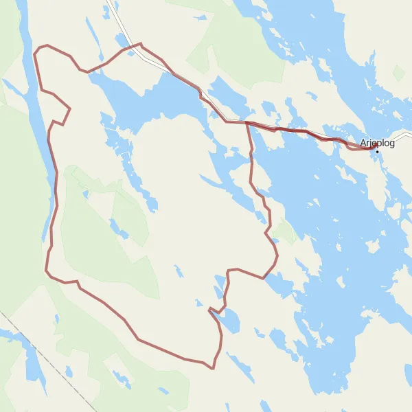 Map miniature of "Arjeplog Wilderness Adventure" cycling inspiration in Övre Norrland, Sweden. Generated by Tarmacs.app cycling route planner