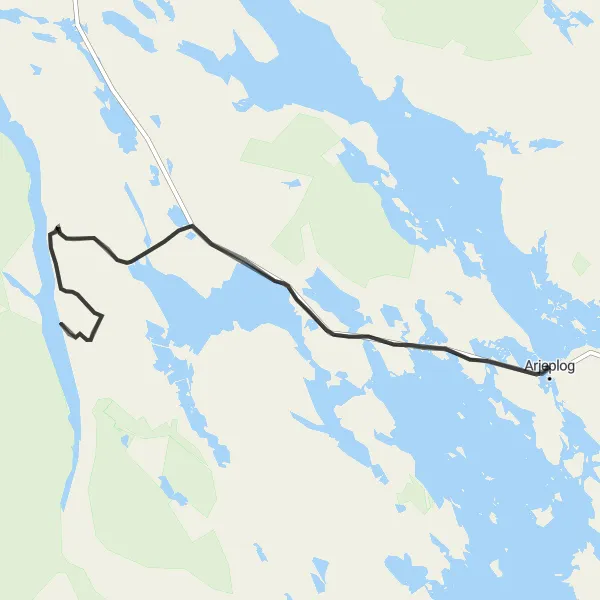 Kartminiatyr av "Vägcykling till Laisvallby och Sällá" cykelinspiration i Övre Norrland, Sweden. Genererad av Tarmacs.app cykelruttplanerare