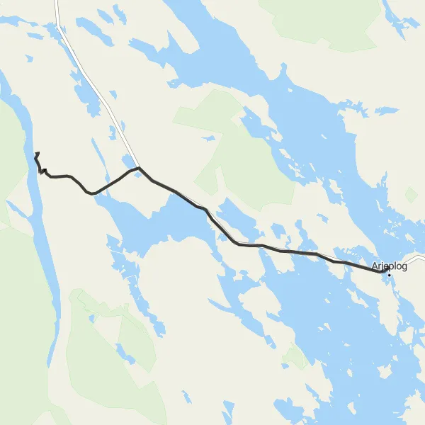 Map miniature of "Laisvall and Sällá Road Loop" cycling inspiration in Övre Norrland, Sweden. Generated by Tarmacs.app cycling route planner