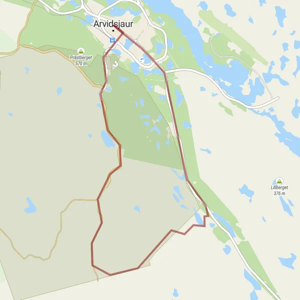 Kartminiatyr av "Kort och intensiv grustur i skogarna runt Arvidsjaur" cykelinspiration i Övre Norrland, Sweden. Genererad av Tarmacs.app cykelruttplanerare