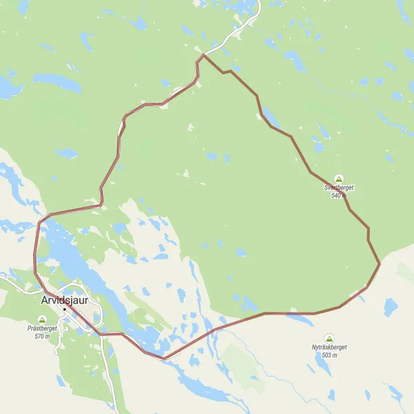 Kartminiatyr av "Kuperad grustur genom Lapplands vilda terräng" cykelinspiration i Övre Norrland, Sweden. Genererad av Tarmacs.app cykelruttplanerare