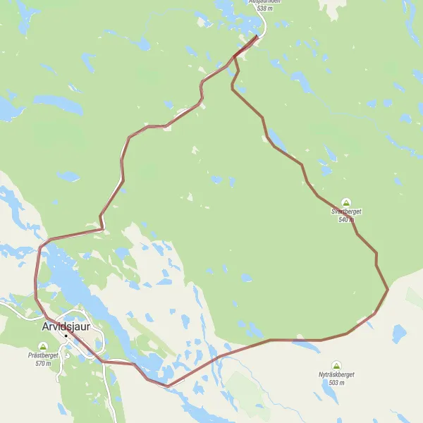 Map miniature of "Arvidsjaur Gravel Adventure" cycling inspiration in Övre Norrland, Sweden. Generated by Tarmacs.app cycling route planner