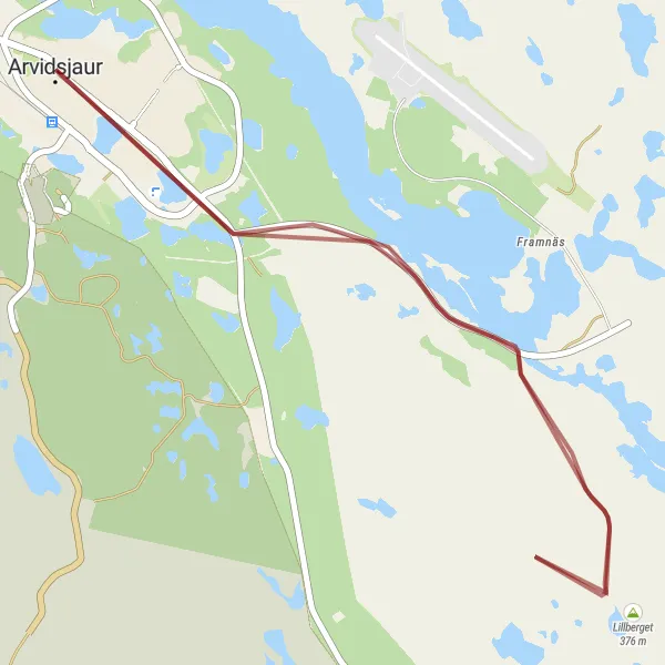 Kartminiatyr av "Äventyrlig grusväg till Lillberget" cykelinspiration i Övre Norrland, Sweden. Genererad av Tarmacs.app cykelruttplanerare