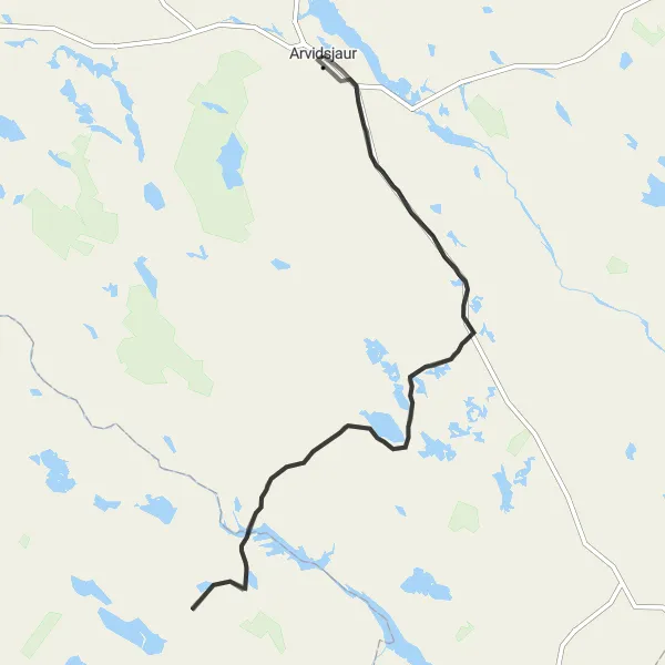 Kartminiatyr av "Lång och varierad landsvägscykling i det lappländska inlandet" cykelinspiration i Övre Norrland, Sweden. Genererad av Tarmacs.app cykelruttplanerare