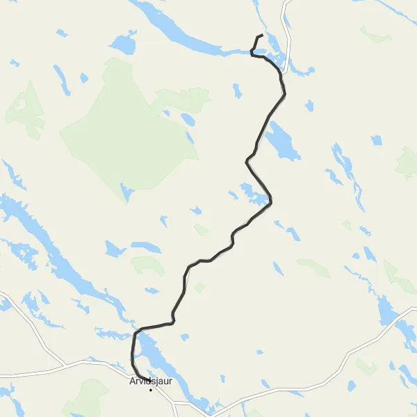 Map miniature of "Arvidsjaur to Moskosel Loop" cycling inspiration in Övre Norrland, Sweden. Generated by Tarmacs.app cycling route planner