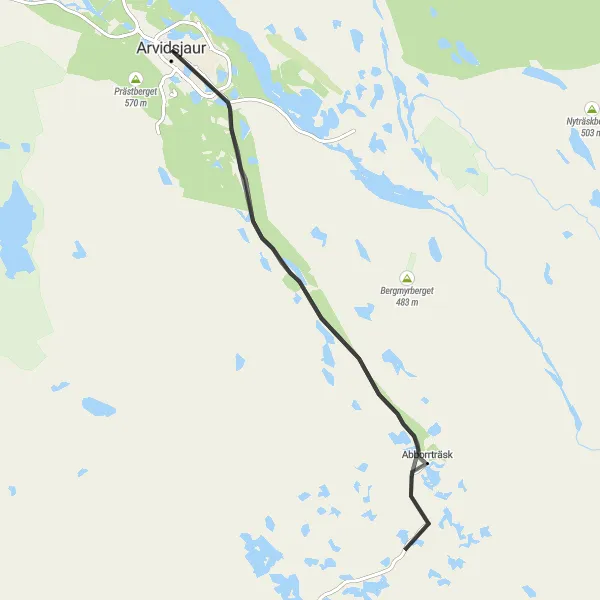 Map miniature of "Arvidsjaur to Abborrträsk Loop" cycling inspiration in Övre Norrland, Sweden. Generated by Tarmacs.app cycling route planner