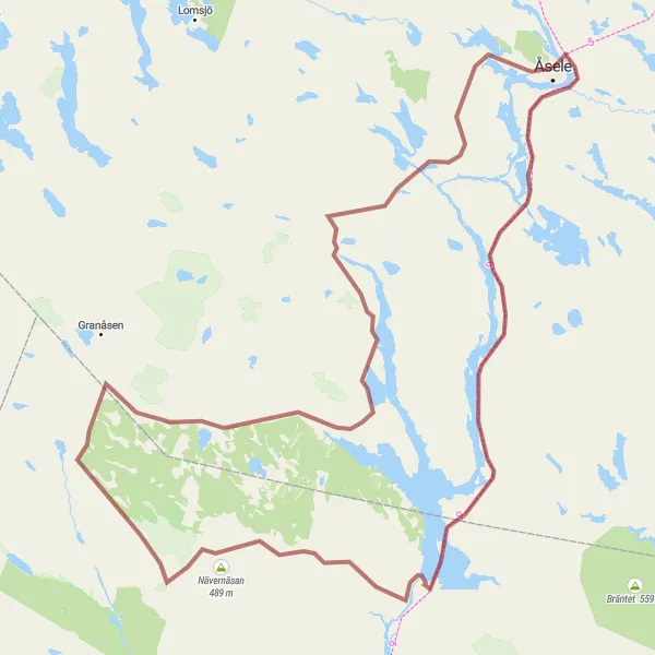 Kartminiatyr av "Grusvägar och naturupplevelser" cykelinspiration i Övre Norrland, Sweden. Genererad av Tarmacs.app cykelruttplanerare