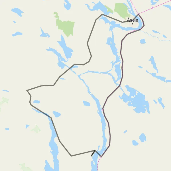 Kartminiatyr av "Åsele till Åsele via Gafsele" cykelinspiration i Övre Norrland, Sweden. Genererad av Tarmacs.app cykelruttplanerare