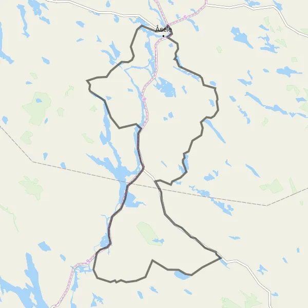 Kartminiatyr av "Åsele till Åsele via Hälla" cykelinspiration i Övre Norrland, Sweden. Genererad av Tarmacs.app cykelruttplanerare