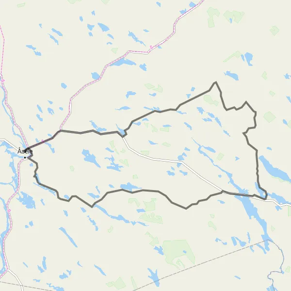 Kartminiatyr av "Historisk cykeltur runt Åsele" cykelinspiration i Övre Norrland, Sweden. Genererad av Tarmacs.app cykelruttplanerare