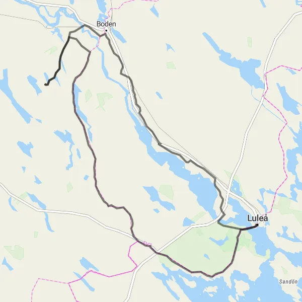 Map miniature of "Luleå Wilderness Ride" cycling inspiration in Övre Norrland, Sweden. Generated by Tarmacs.app cycling route planner