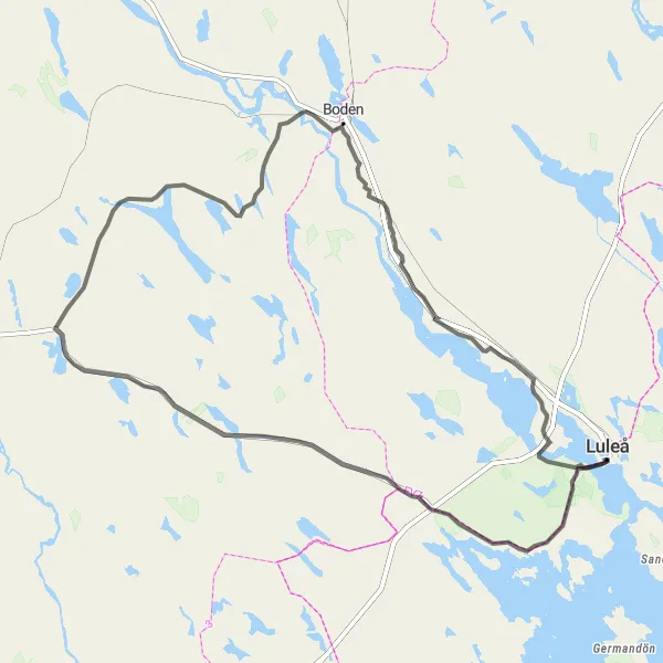 Map miniature of "Luleå Fjords Adventure" cycling inspiration in Övre Norrland, Sweden. Generated by Tarmacs.app cycling route planner