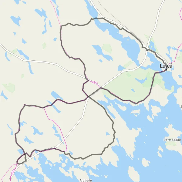 Kartminiatyr av "Luleå Coastal Road Expedition" cykelinspiration i Övre Norrland, Sweden. Genererad av Tarmacs.app cykelruttplanerare