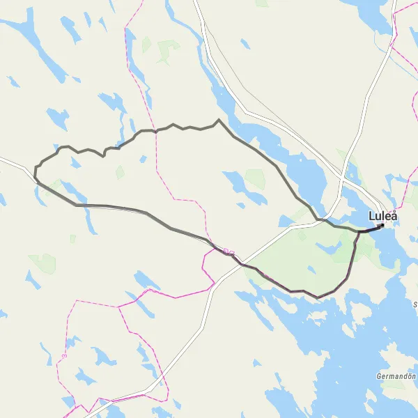 Kartminiatyr av "Luleå till Varvet och tillbaka" cykelinspiration i Övre Norrland, Sweden. Genererad av Tarmacs.app cykelruttplanerare