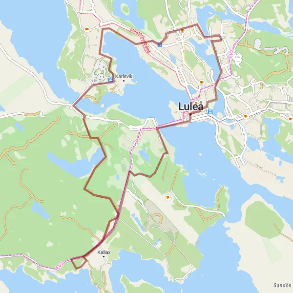 Kartminiatyr av "Luleå - Karlsvik Gravel Tour" cykelinspiration i Övre Norrland, Sweden. Genererad av Tarmacs.app cykelruttplanerare