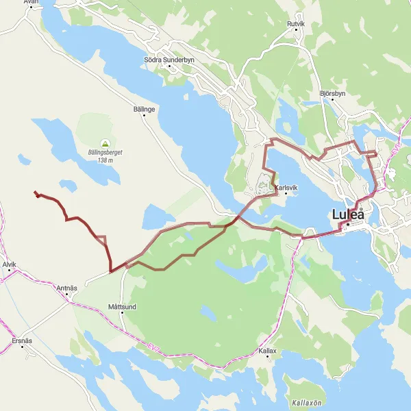 Map miniature of "Around Luleå Gravel Adventure" cycling inspiration in Övre Norrland, Sweden. Generated by Tarmacs.app cycling route planner