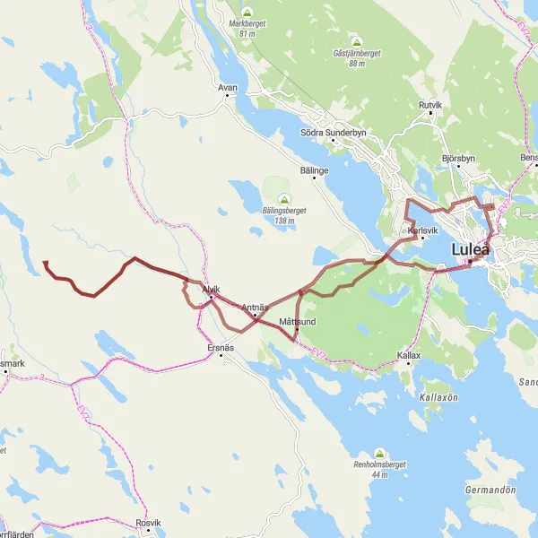 Kartminiatyr av "Grusväg genom Norrlands vackra landskap" cykelinspiration i Övre Norrland, Sweden. Genererad av Tarmacs.app cykelruttplanerare