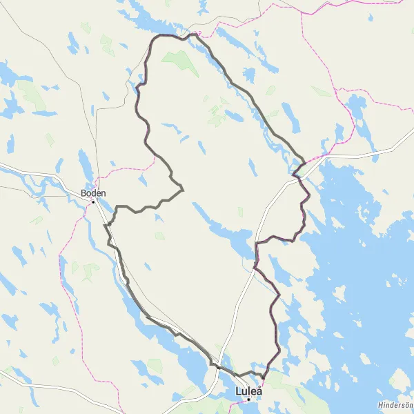 Map miniature of "Inland Forest Loop" cycling inspiration in Övre Norrland, Sweden. Generated by Tarmacs.app cycling route planner