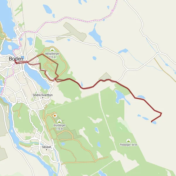 Kartminiatyr av "Grusväg till Svartbyträsket" cykelinspiration i Övre Norrland, Sweden. Genererad av Tarmacs.app cykelruttplanerare