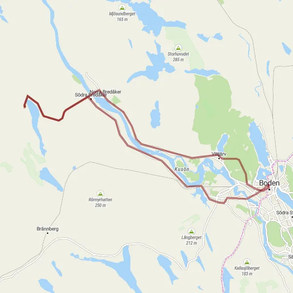 Kartminiatyr av "Graveltur till Klinten och Vittjärv" cykelinspiration i Övre Norrland, Sweden. Genererad av Tarmacs.app cykelruttplanerare