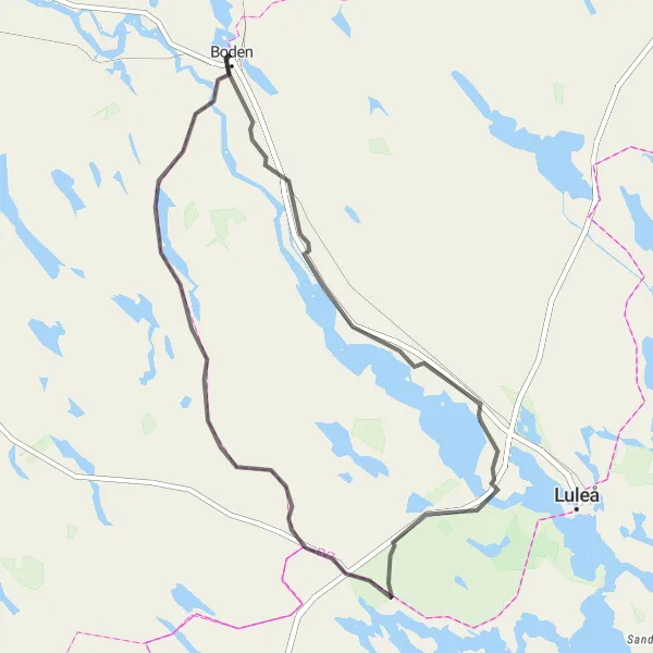 Kartminiatyr av "Vackra vyer i Sävast och Selet" cykelinspiration i Övre Norrland, Sweden. Genererad av Tarmacs.app cykelruttplanerare