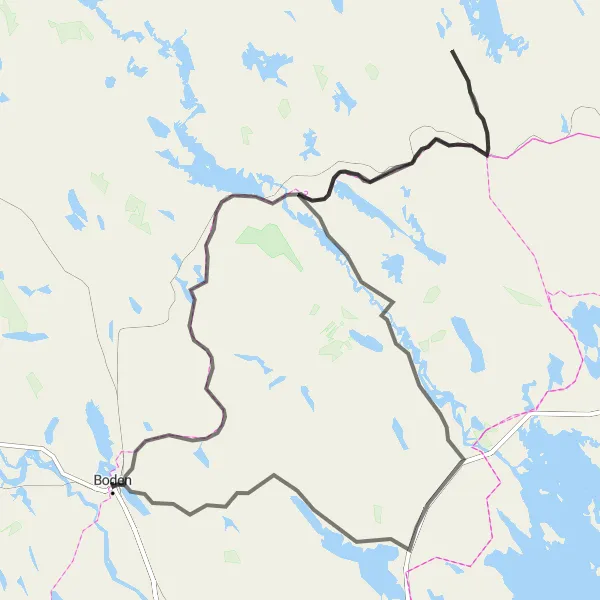 Kartminiatyr av "Historiska platser längs Niemisel till Svartbyträsket" cykelinspiration i Övre Norrland, Sweden. Genererad av Tarmacs.app cykelruttplanerare