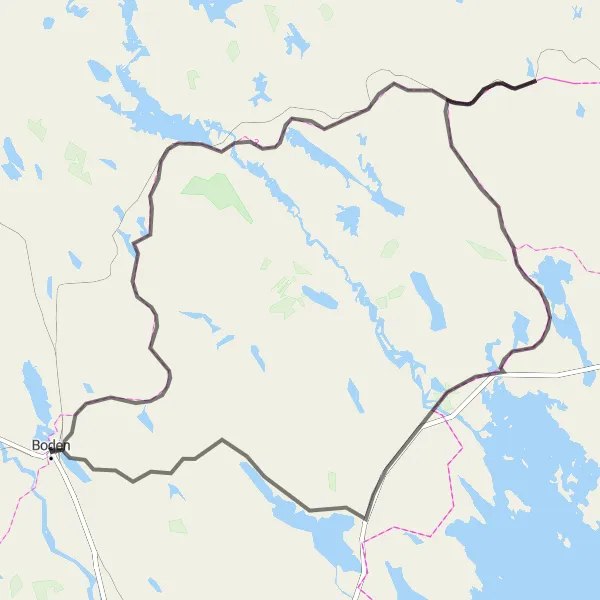 Map miniature of "The Råneå Adventure" cycling inspiration in Övre Norrland, Sweden. Generated by Tarmacs.app cycling route planner