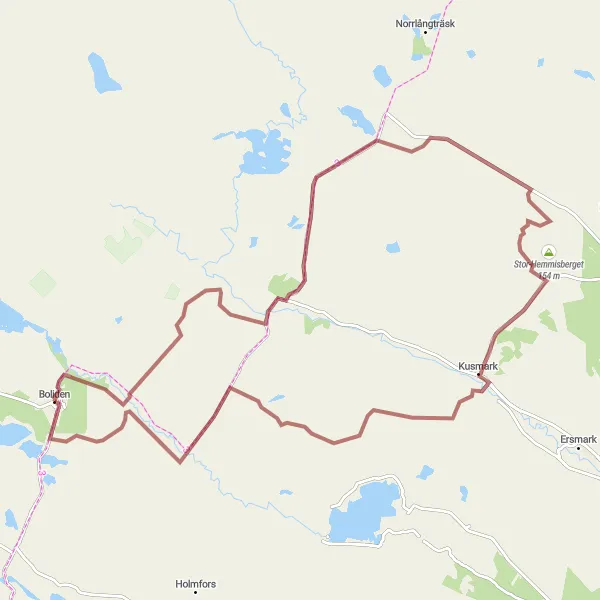 Map miniature of "Boliden Gravel Loop" cycling inspiration in Övre Norrland, Sweden. Generated by Tarmacs.app cycling route planner