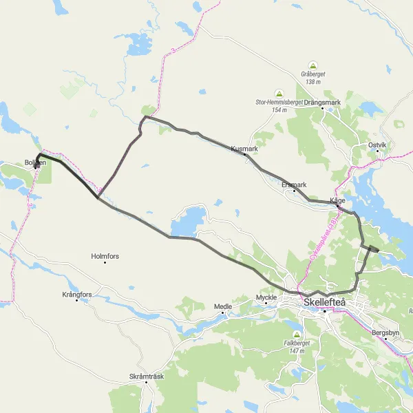 Kartminiatyr av "Kåge - Boliden cykeltur" cykelinspiration i Övre Norrland, Sweden. Genererad av Tarmacs.app cykelruttplanerare