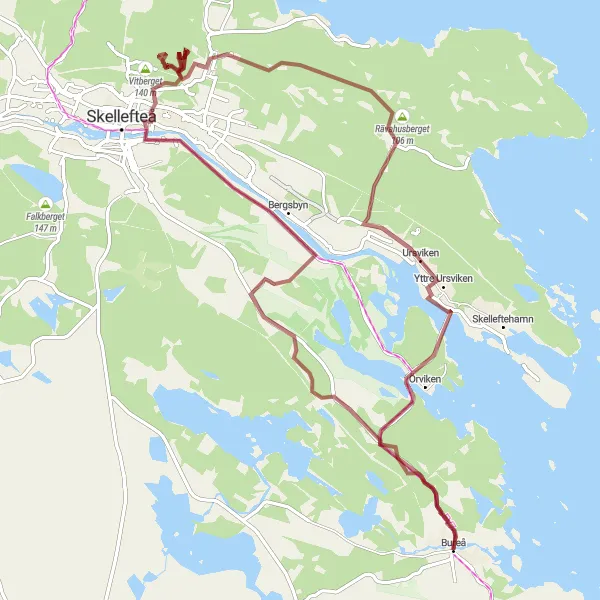 Kartminiatyr av "Grusvägar runt Bureå" cykelinspiration i Övre Norrland, Sweden. Genererad av Tarmacs.app cykelruttplanerare