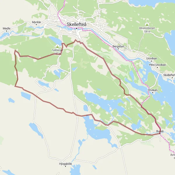 Kartminiatyr av "Rösberget och Jonberget Gravel Tour" cykelinspiration i Övre Norrland, Sweden. Genererad av Tarmacs.app cykelruttplanerare