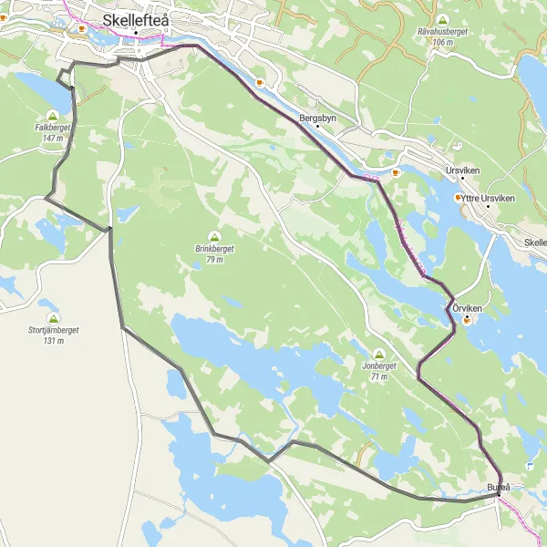Kartminiatyr av "Historiska platser i Bureå och omgivningar" cykelinspiration i Övre Norrland, Sweden. Genererad av Tarmacs.app cykelruttplanerare