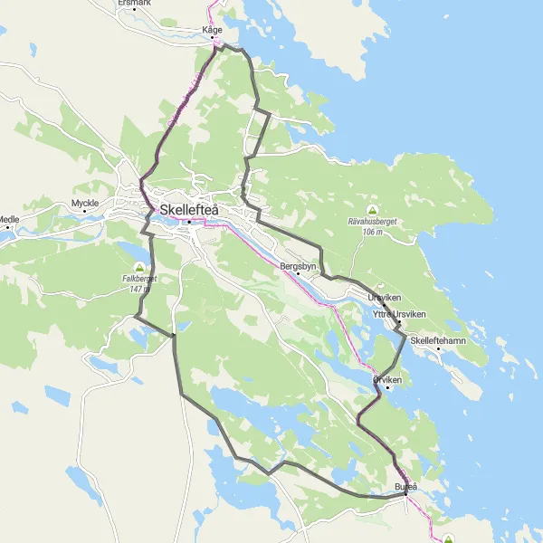 Map miniature of "Bridges and Hilltops: Cycling the Northern Beauty" cycling inspiration in Övre Norrland, Sweden. Generated by Tarmacs.app cycling route planner