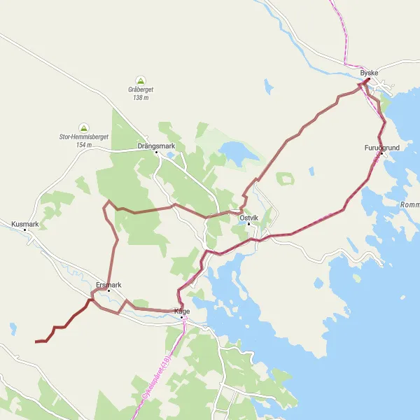 Map miniature of "Kåge-Huvudberget Loop" cycling inspiration in Övre Norrland, Sweden. Generated by Tarmacs.app cycling route planner