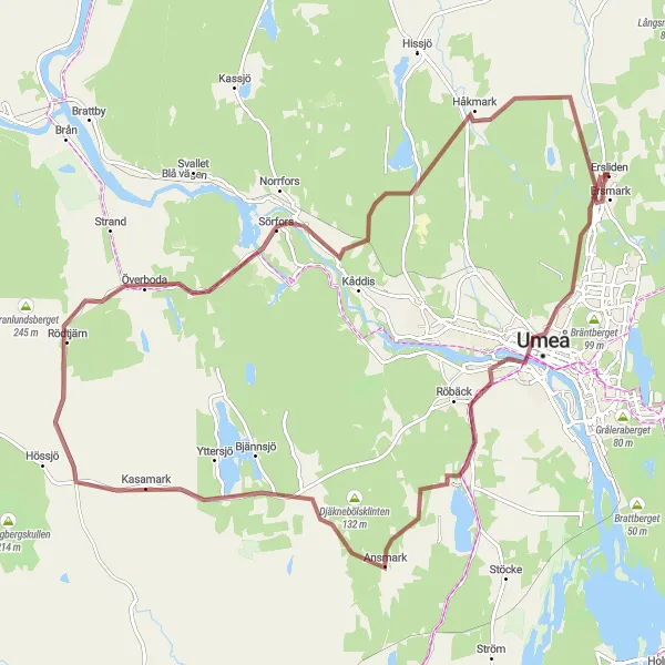 Map miniature of "Ersmark Adventure Loop" cycling inspiration in Övre Norrland, Sweden. Generated by Tarmacs.app cycling route planner